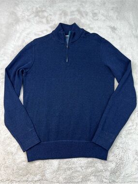 Robert Graham 1/4 Zip Sweater Mens Size Medium Blue Knit Cotton